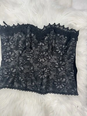 Frederick’s Of Hollywood Silver  Black Lace Embroidered Corset Lingerie Top 40 - Image 1 of 4