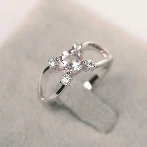 1Ct Lab-Created Morganite Split Band Solitaire Accent Ring 9ct SOLID White Gold - Picture 1 of 6