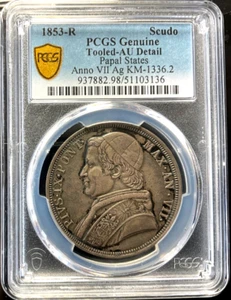 1853 VIIR Italian Papal States Scudo, PCGS AU Details-Tooled, KM-1336.2, Italy - Picture 1 of 3