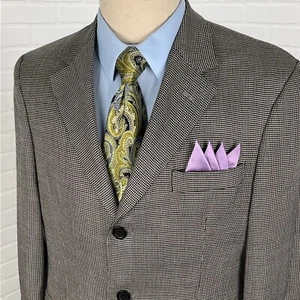 Andrew Fezza Blazer Men 40S Black White Purple Hanky Silk Wool Jacket - Picture 1 of 18