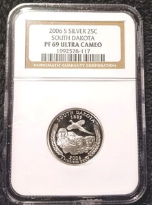 2006-S Silver 25c SOUTH DAKOTA State Proof Quarter NGC 69 Ultra Cameo - Picture 1 of 2