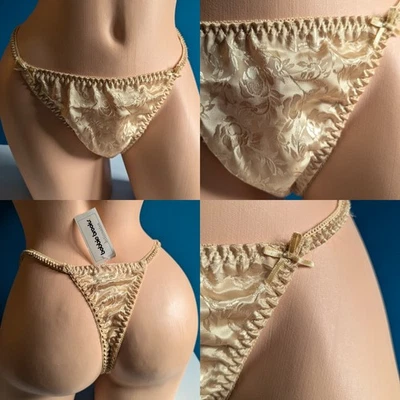 VTG Second Skin Satin Thong Panties Sz 8 XL NWT GOLD Shimmery Wet Rare 1990s NOS - Image 1 of 4