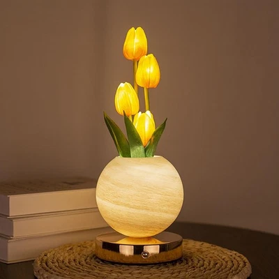 Tulip Flower Lamp, Cute Tulips Artificial Flowers Desk Lamp with 3-Colour Inf... - Image 1 of 4