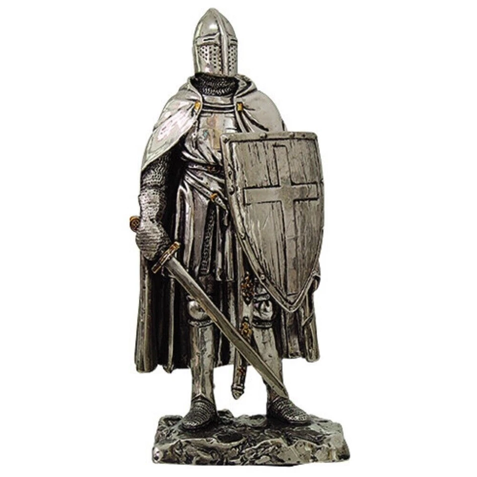 Crusader Knight Statue Silver Finishing Cold Cast Resin Statue 7" 8711