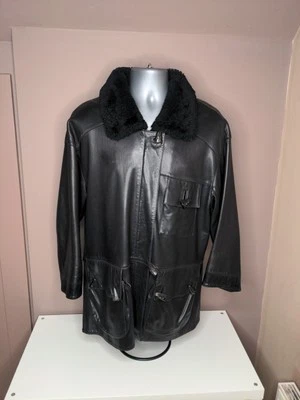 Jane Norris Black Leather Coat Women’s Small Vintage Faux Fur Made in England - Image 1 of 4