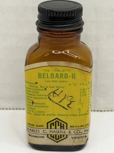 Belbarb-B mit Phenobarbital leere bernsteinfarbene pharmazeutische Glasflasche - Bild 1 von 8