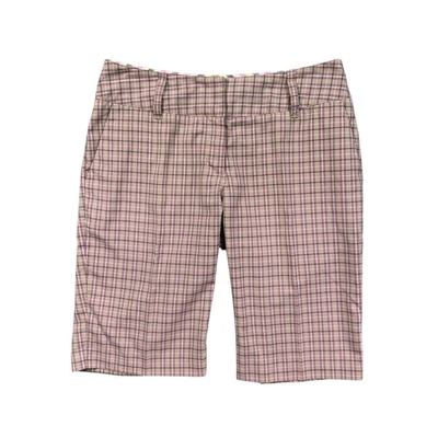 Adidas Shorts Women 4 Multi Pastel Plaid Golf Sports Zip Fly Performance Bermuda - Image 1 of 4