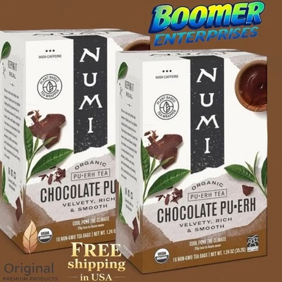 Numi 有机巧克力普洱茶,16 个茶包天鹅绒,丰富光滑 (2 包) — 第 1/4 张图片