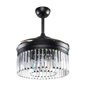 42 in. Retractable Matte Black Crystal Ceiling Fan with Light Kit and Remote - Picture 1 of 7