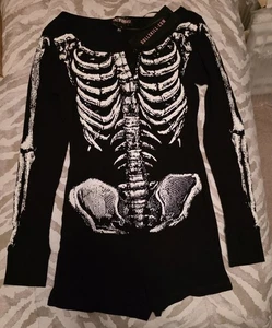 Dolls kill Halloween Wear Trickz N' Treatz Black Skeleton Thermal Romper XL NEW! - Picture 1 of 12