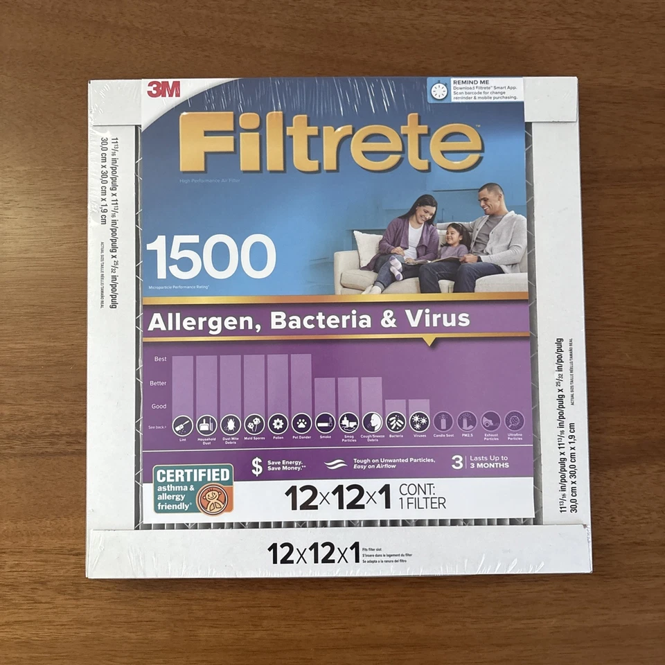 Filtrete Allergen, Bacteria & Virus Air Filter, 1500 MPR, 12 In. x 12 In. x 1 - Image 1 of 2