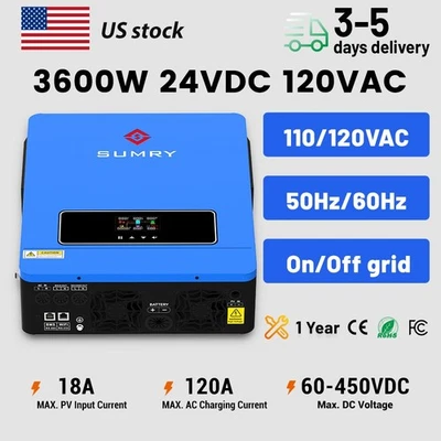 SUMRY 3600W Hybrid Solar Inverter 24V 110V MPPT 120A Solar Charge Controller for Home