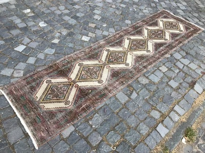 土耳其复古地毯手工羊毛地毯波西米亚长条地毯家用地毯 2.4 x 9.3 英尺 — 第 1/4 张图片