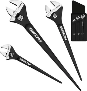 3-Piece Adjustable Spud Wrench Set, 10-inch, 12-inch, 16-inch, SAE and Black  - Picture 1 of 8