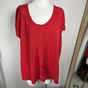 ModCloth Women’s Red Short Sleeve Button Up Sweater Cardigan Plus Size 2X - Picture 1 of 13