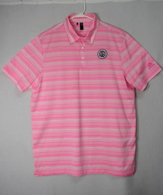 Camisa Polo de Golf Adidas Prime Verde Cabeza Calva Island Club Para Hombres L Rosa Rayas Foto 1 de 4