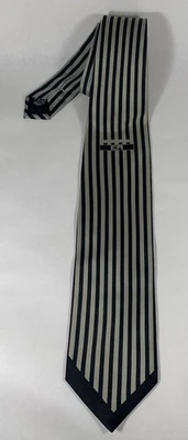 Vtg Emporio Armani Silk Necktie Black Gray Striped Made In Italy 90s - Image 1 of 4