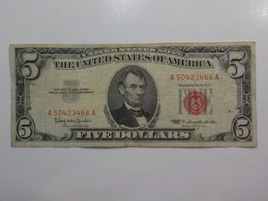Currency Note 1963 5 Dollar Bill Paper Money Red Seal United States American - Picture 1 of 2
