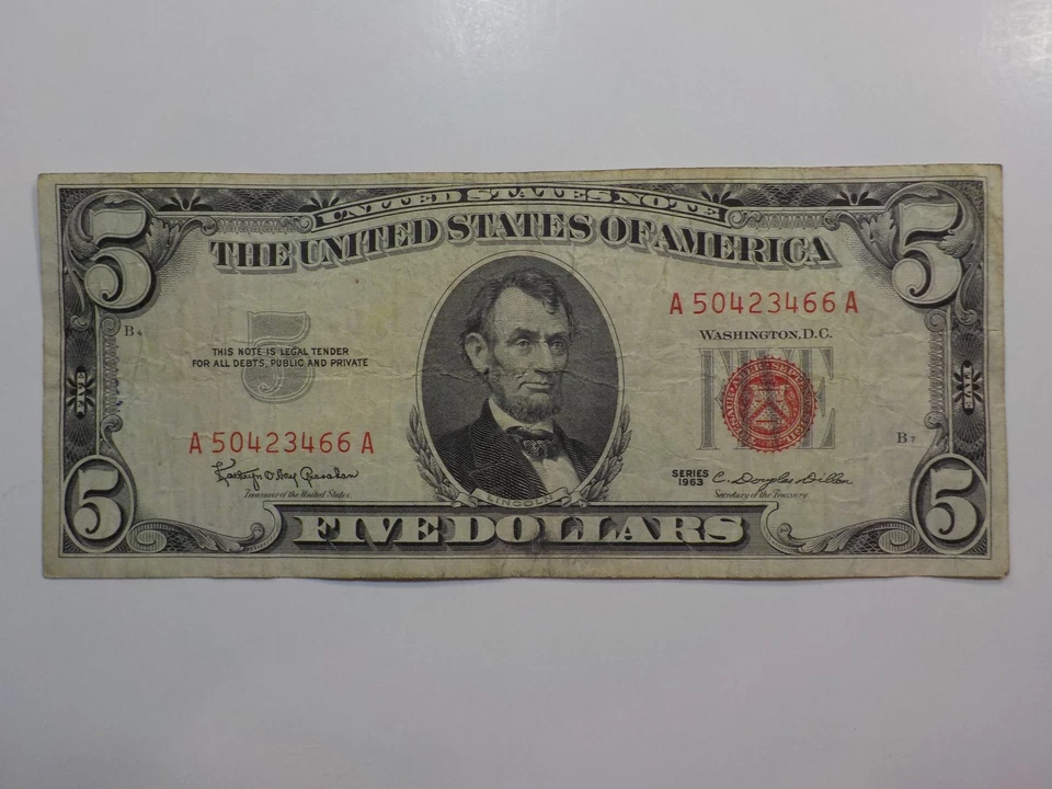 Currency Note 1963 5 Dollar Bill Paper Money Red Seal United States American - Image 1 of 2