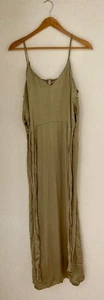 Ladies H&M Olive Green Sun Dress Summer Long Satin Silk Style Sleeveless Size 12 - Picture 1 of 6
