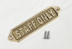 Placa de letrero de puerta de latón macizo solo personal 13x3,5 cm fijación de tornillo | Acceso a oficina - Imagen 1 de 2