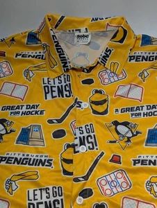 Camisa Pittsburgh Penguins Hombres Extra Grande Botón Amarillo Ligera Hawaiana AOP - Imagen 1 de 6