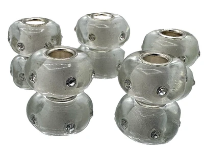 Cuentas de resina hechas a mano EB40, blanco plateado con adornos de cristal, 5 piezas Foto 1 de 4