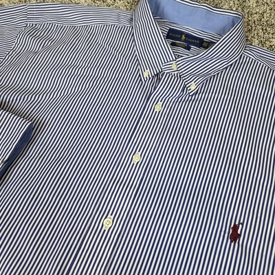 Polo Ralph Lauren рубашка мужчин 3XLT высокий эластичной белый/синий в полоску красный пони - Изображение 1 из 4
