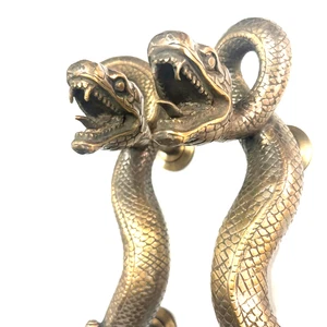 2 SNAKE hollow real brass door PULLS old style POLISHED pair handle 35cm Grab - Picture 1 of 20