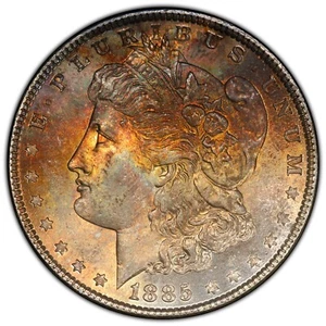 1885-P $1 Morgan Dollar PCGS MS65 Amazing Bright Orange, Russet & Gold Toned Gem - Picture 1 of 5