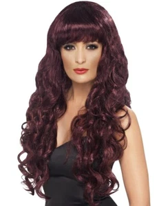 Mujer Halloween Sirenas Pop Estrella Rizado Disfraz Peluca Granate Por Smiffys - Imagen 1 de 3