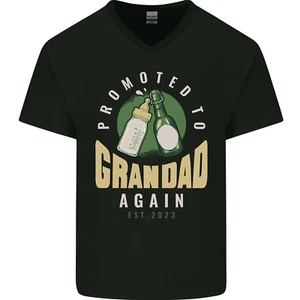 Promoted to Grandad Est. 2023 Mens V-Neck Cotton T-Shirt - Picture 1 of 6