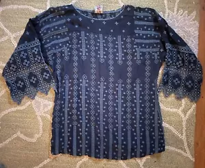 Johnny Was Blau Tunika Bluse Blau Stickerei Shirt Oberteil Langarm Größe M Damen - Bild 1 von 6