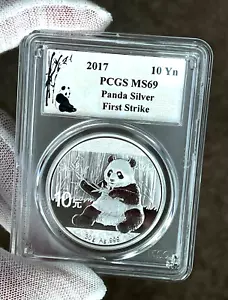 2017 CHINA PANDA SILVER 10 YEN PCGS MS69 PANDA FIRST STRIKE LABEL! ๐ผ๐ฅ - Picture 1 of 4