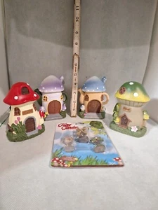 4 Fairy Garden Mushroom Houses & Pk Of Figurine. Greenbrier - Picture 1 of 10