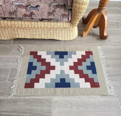 Vintage Southwest Geometric Wool Accent Rug - Image 1 of 4