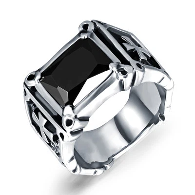 Black onyx  Biker Stainless Steel Vintage Cross Ring Men High Quality Jewlery - Image 1 of 3