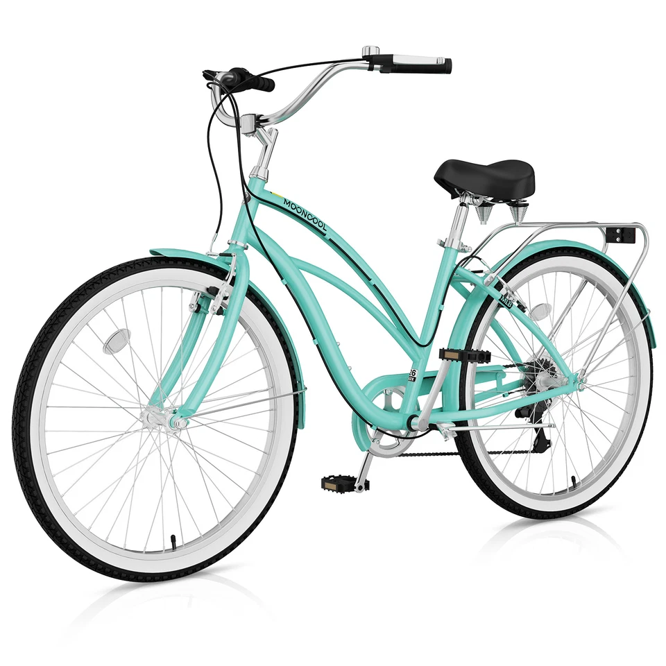 Beach Cruiser Bike for Women Men, 24 26 inch Womens Bike with Rack 7-Speed - Image 1 of 4