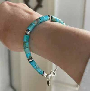 Echtes natürliches 5 mm Arizona USA Türkis Heishi Perlen & Sterlingsilber Armband - Bild 1 von 8