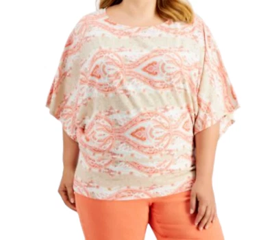 JM Collection Poncho Blouse Womens Plus size 1X Bige Pink Paisley Boho New - Image 1 of 4