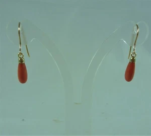 FABULOUS NEW UNUSED 9CT YELLOW GOLD NATURAL CORAL EARRINGS #18955 - Picture 1 of 4