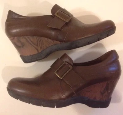 Tacones de cuña de cuero marrón Sanita Maralyn hebilla sin cordones talla 40 EE. UU. 9 9,5  Foto 1 de 4