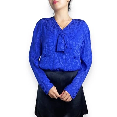 Blusa De Colección Años 90 Valentino MissV Azul Cobalto 100% Seda Talla 44/10 Foto 1 de 4