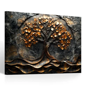 Leinwand Bild Baum Abstrakt Metall Optik Bronze  Wandbilder XXL Wohnzimmer 5412A - Bild 1 von 7
