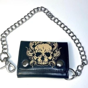 NO BOUNDARIES Men's RFID Protected, SKULL WALLET with chain TriFold - Picture 1 of 8