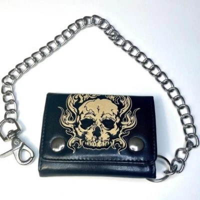 SIN LÍMITES Hombre RFID Protegido, CARTERA CALAVERA con Cadena TriFold Foto 1 de 4