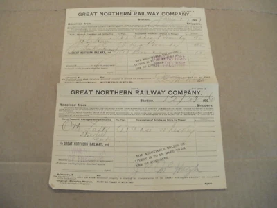 1906 & 1907 Great Northern Railway Liquor Invoice Sand Coulee & Stockett Montana - Image 1 of 4