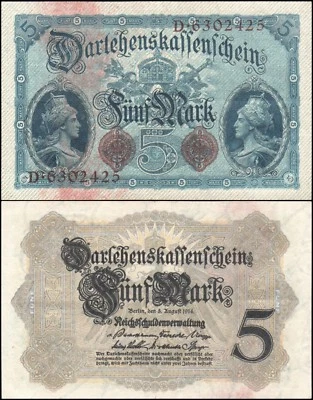 5 mark 1914 - Berlin 5.August 1914 -Series: D 6302425 -XF- Original KM47.b -#F38 - Image 1 of 3
