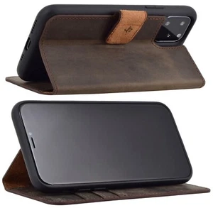 Esclusivo Pelle Borsa Pieghevole Antico Braun Protezione Bumper IPHONE 11 Al Max - Foto 1 di 7