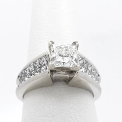 14k White Gold Natural Princess Cut Diamond Engagement Ring AGS Certified sz7 - Image 1 of 4